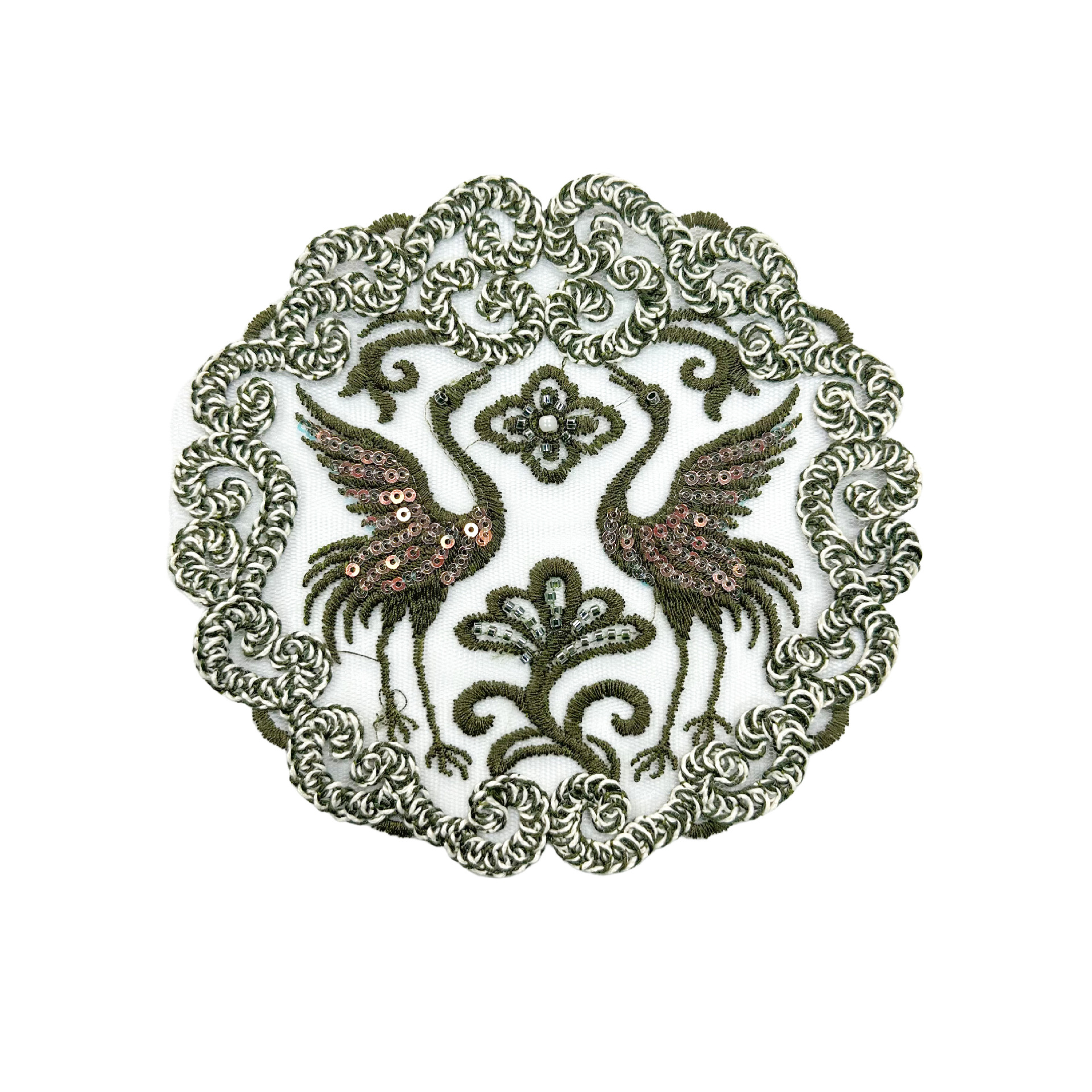 Estilo nacional fresco estilo chino redondo pegado pez mariposa grúa encaje hueco parche decoración vestido chino