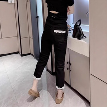 【店铺热销】韩国东大门秋季新款九分蝴蝶结鱼尾花边裤脚设计显瘦