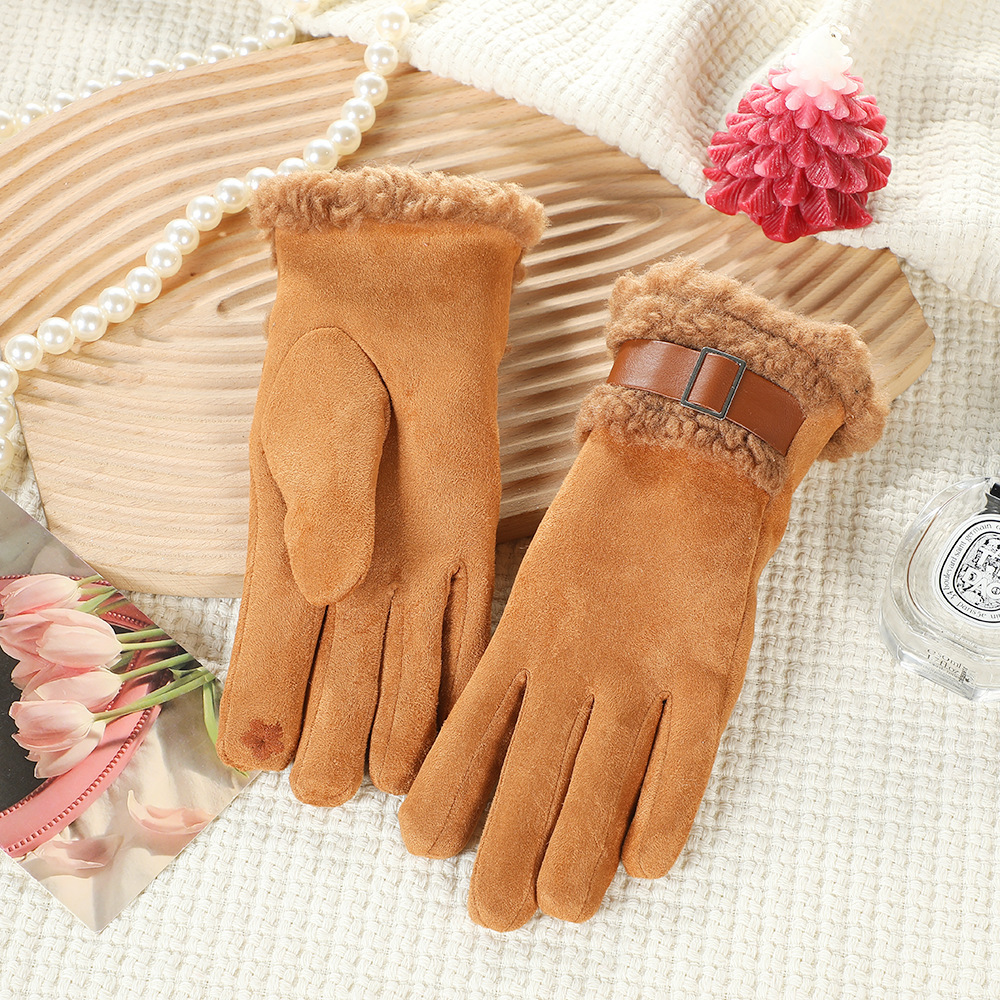Guantes cálidos de invierno para mujeres, guantes de lana creativos para conducir vehículos eléctricos a prueba de viento con pantalla táctil de seda