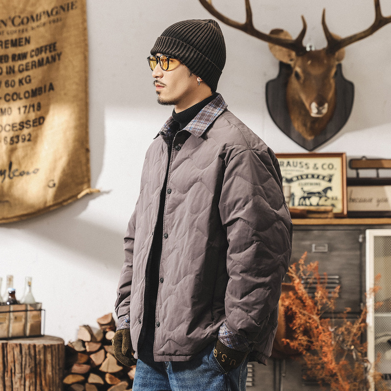 Reversible American retro style 90% pure white duck down lightweight down jacket for men, winter trendy brand shirt down coat for men Reversible American retro style 90% pure white duck down lightweight down jacket for men, winter trendy brand shirt down coat for men