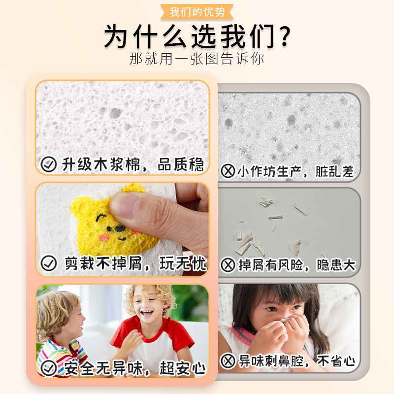 国境を越えた水膨張圧縮木材パルプ綿クリエイティブ子供のような手作り子供の漫画発泡木材パルプスポンジテクスチャ絵画|undefined