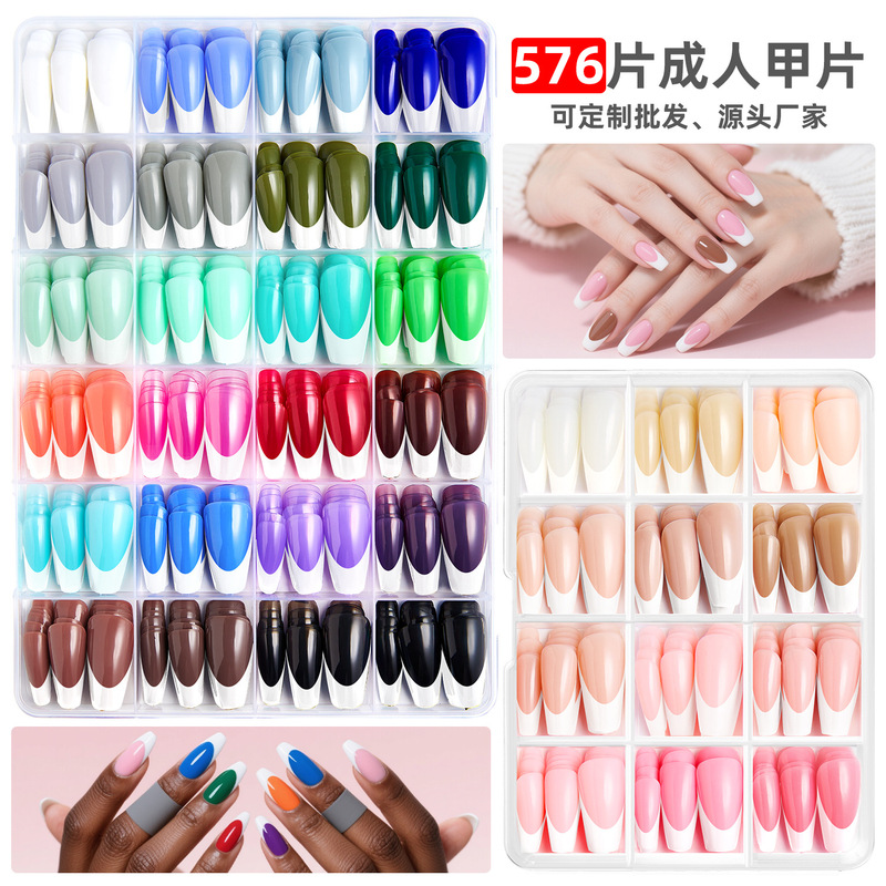 Manicure Nails Trapezoidal French 576 Pieces Boxed Pure Color Gradient Push-On Fingernail Extension Patch Jewelry Manicure Nails Trapezoidal French 576 Pieces Boxed Pure Color Gradient Push-On Fingernail Extension Patch Jewelry