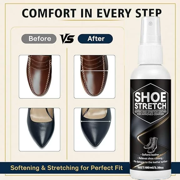 Shoe Stretcher Spray, Leather Shoe Softening Agent for Hard and Chafed Feet, Genuine Leather Clothing Softening Care, Professional Leather Softener