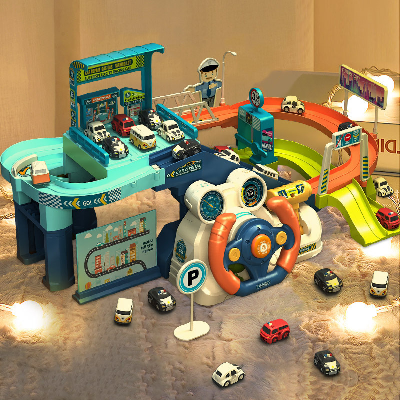 Toshi Niños ingeniería ferroviaria escena de construcción de simulación de estacionamiento de automóviles edificio eléctrico gran aventura