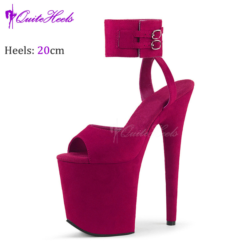 Giày cao gót nữ mũi nhọn gót 20 cm phong cách Âu Mỹ đi catwalk — Đỏ rượu, Màu đen, Màu hồng, Màu mơ