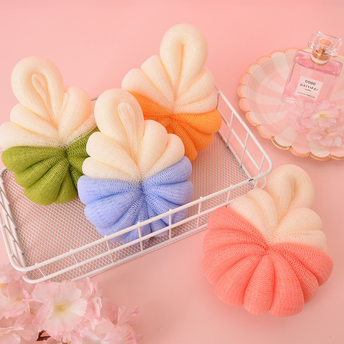 Bath Flower Wholesale Pastel Color New Model Hangable PE Cute Non-Dispersing Foaming Ball Scrub Bath Ball Multi-Foam Bath Towel