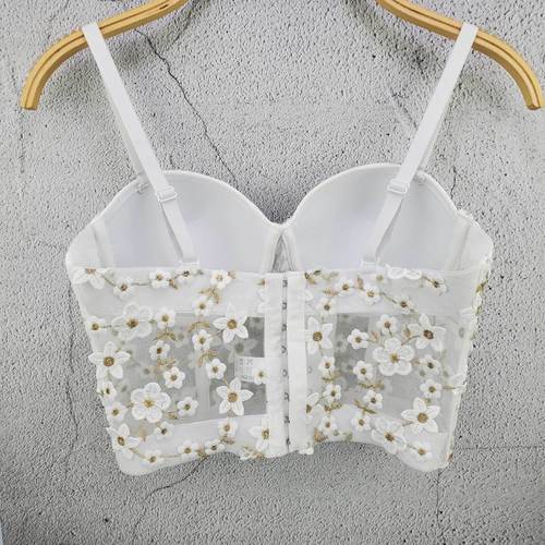 Spring and summer new hot-selling gold silk embroidery beautiful suspenders fresh and cute girl slim vest breast cup steel ring top