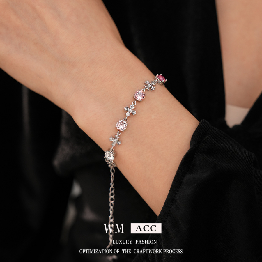 Viento frío Zircon Cruz pulsera redonda moda personalidad exquisita pulsera versátil lujo ligero de alta sensación joyas de mano para mujeres