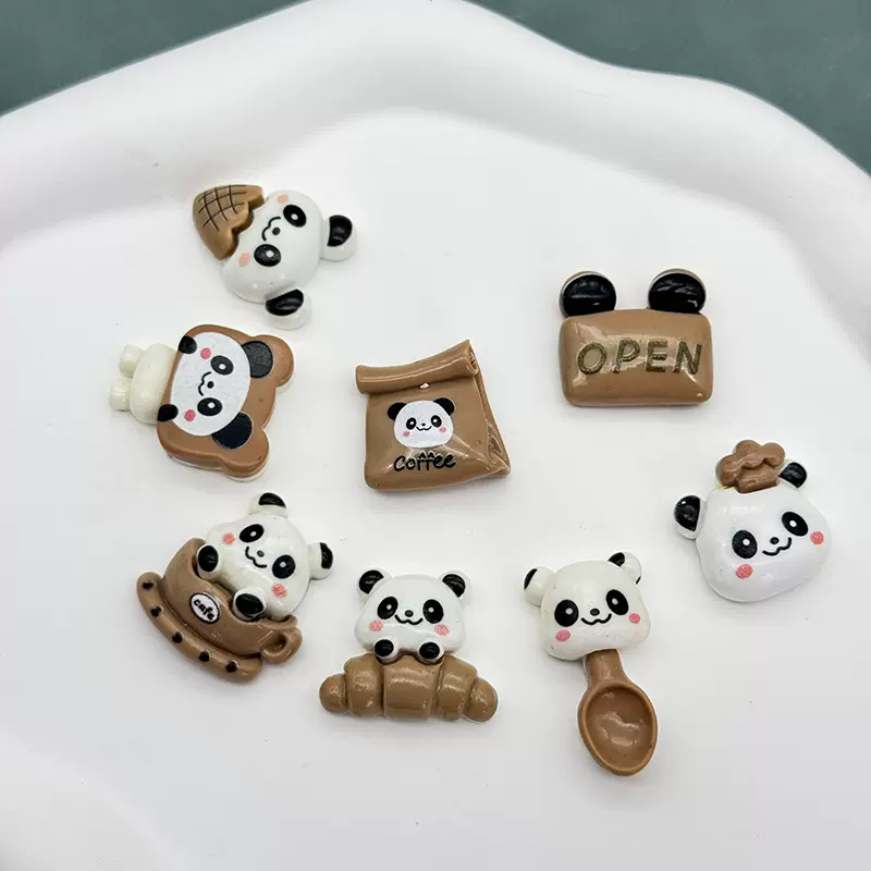 树脂配件diy饰品配件鞋花水杯贴奶油胶配饰儿童头饰勺子熊猫咖啡