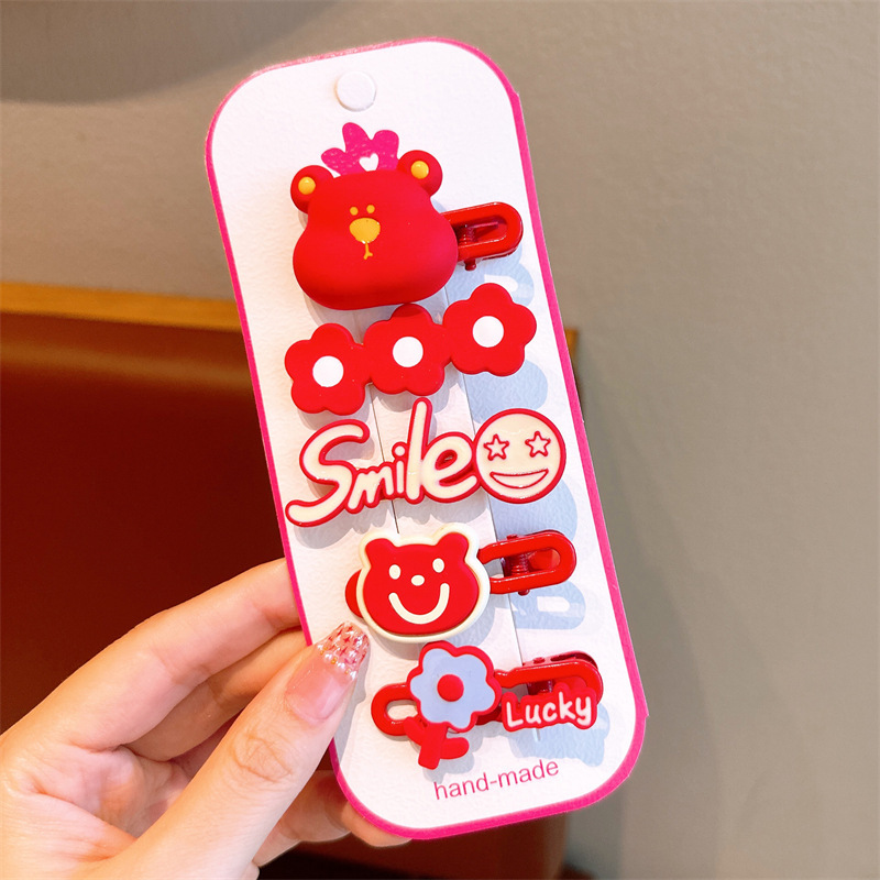 Nuevo Año Nuevo de niña horquilla 5 piezas conjunto festivo Año Nuevo horquilla arco accesorios para el cabello de niña clip de personalidad de niña