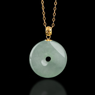 Natural Burma A Jade Oil Green Peace Buckle Jade Pendant 18K Gold Inset Ice Jade High-end Women's Jewelry
