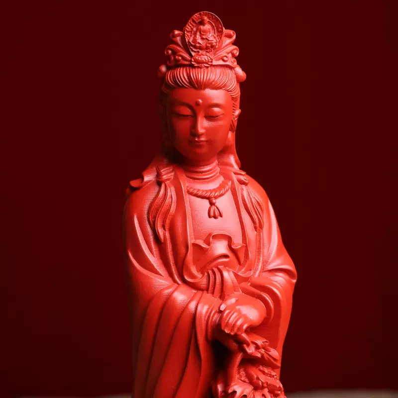 万山红遍含辰砂工艺品朱砂提篮观音摆件高含量红砂家居礼品