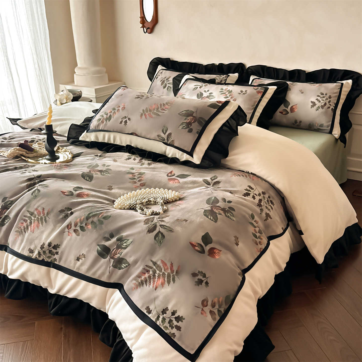 Set biancheria da letto 4 pezzi vintage boho velluto corallo_voghion.com