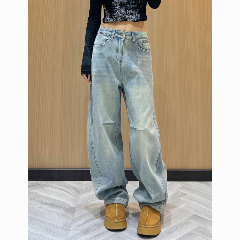弯刀牛仔裤女2025春季新款垂感显瘦阔腿裤休闲拖地裤|undefined