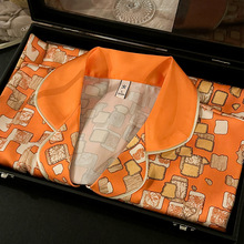 橙色烫片睡衣长袖少女高级感秋冬季冰丝丝绸舒适家居服套装批发