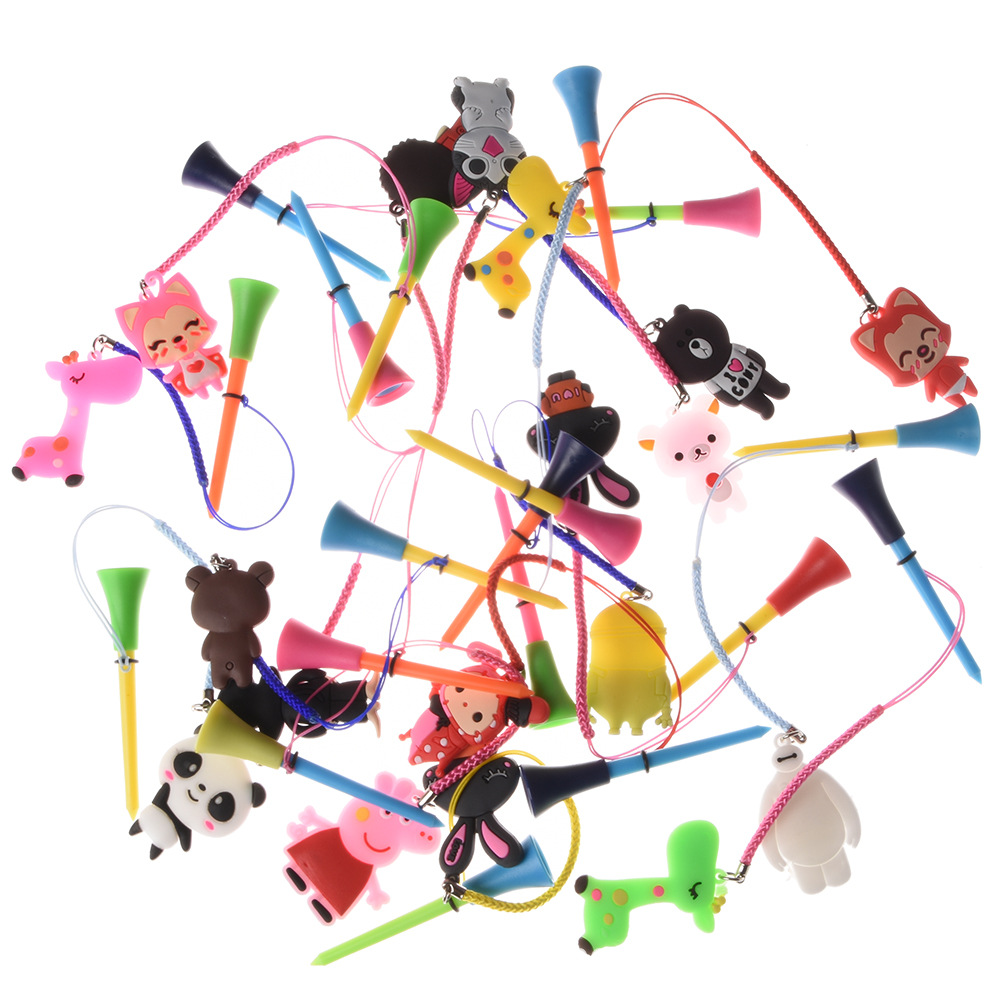 Bola de plástico de golf bola de cabeza de goma de uñas sentado con cuerda patrón de dibujos animados anti-perdido plástico de color TEE