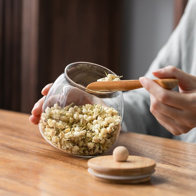 vidrio de alto silicio de silicio con cubierta de granos de almacenamiento sellado tanque de almacenamiento de vidrio transparente multiespecificación tanque de almacenamiento de té de estómago grande