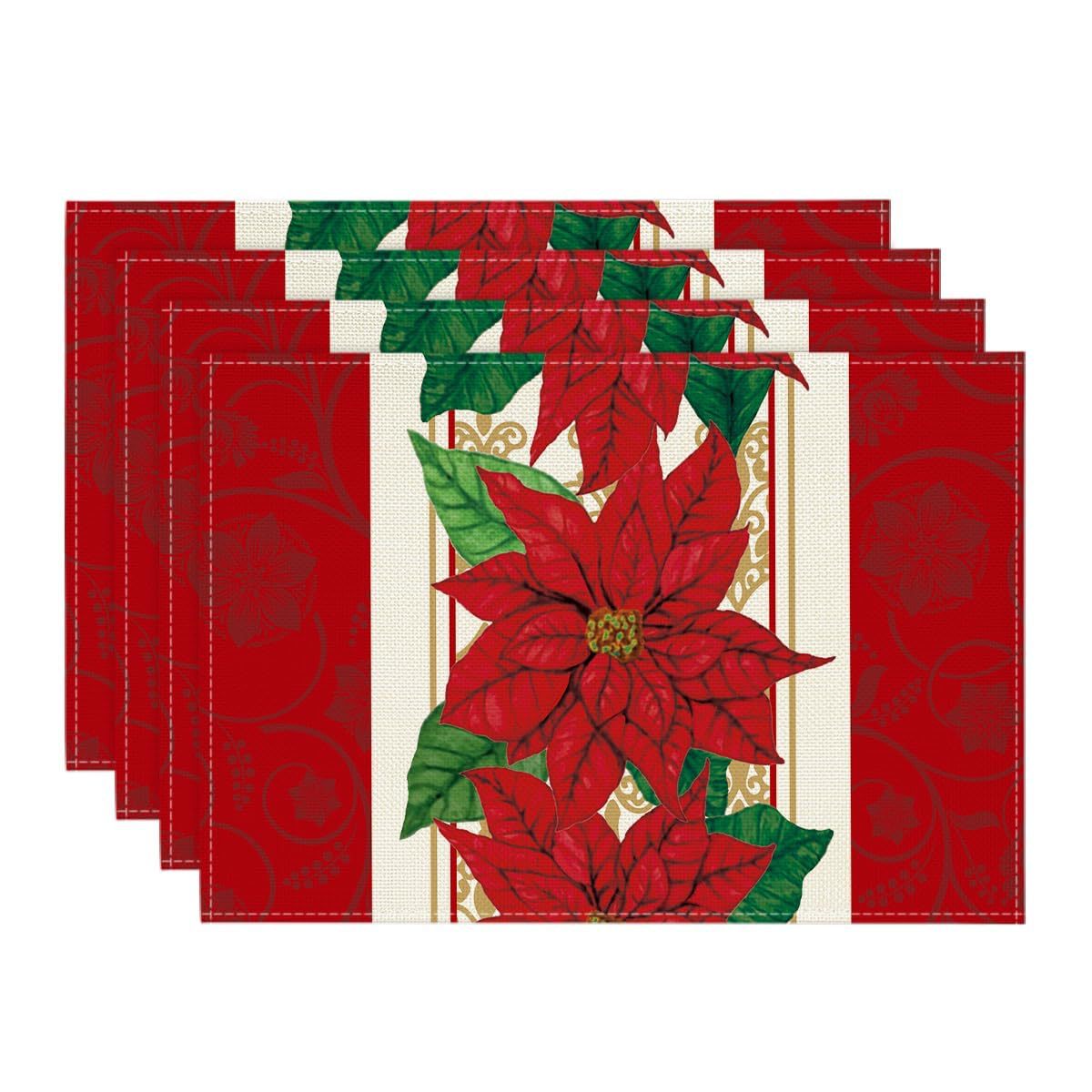 Poinsettia placemat camino de mesa Navidad otoño impreso Mesa Redonda toalla estera de mesa lavada antideslizante decoración de aislamiento térmico