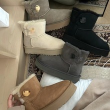 河南桑坡村羊皮毛一体雪地低筒木扣厚底时尚真皮真加厚保暖新款女