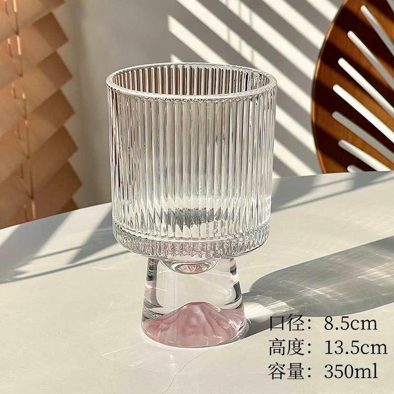 高颜值观山玻璃水杯女生可爱感轻奢高脚啤酒杯创意饮品咖啡杯|undefined
