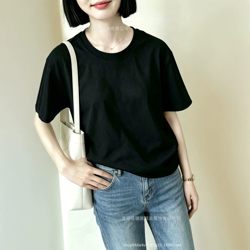 Pure Cotton Short-Sleeved T-Shirt for Women, Loose Fit, Slimming, Trendy New Style, Versatile Basic Casual Top, Available in Multiple Colors