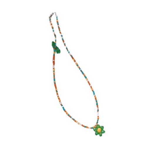 Korean retro color crystal necklace, Korean style INS style candy crystal necklace, cute and sweet flower necklace