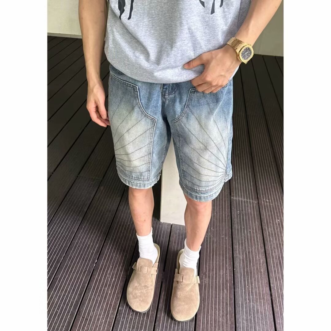 Men's Clothing Unisex Summer Retro Washed Denim Shorts Straight Leg Five Point Distressed Loose Fit Trendy Men's Clothing_mkmklike.com