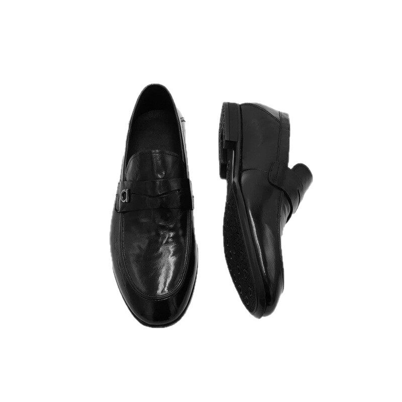 Giày tây nam da thật đế mềm phong cách Anh Quốc thoáng khí chống trượt, gót thấp 1–3 cm — màu đen