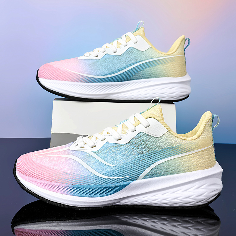 2025 primavera ultraligera malla transpirable pato mandarín zapatos para correr hombres y mujeres amortiguadores antideslizantes y resistentes al desgaste pareja zapatos deportivos casuales