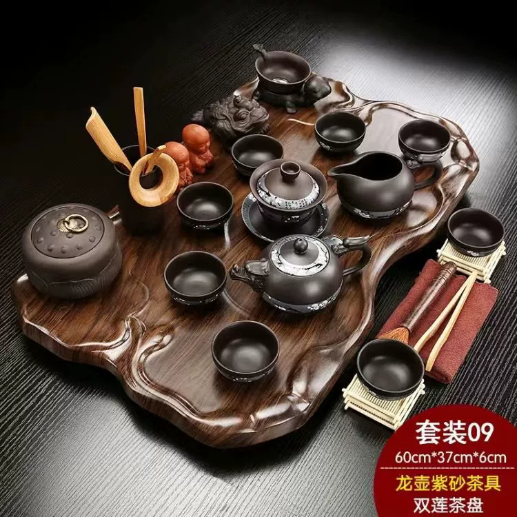 Glass tea set from natural wood for office, simple and elegant design