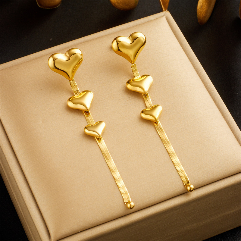 8g Weight 304 Stainless Steel Ear Needle Material Drop Earrings Classification 1 Pair Elegant Heart Shape Titanium Steel Drop Earrings