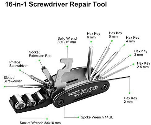 Bicycle repair combination tool 16-in-1 mountain road bike multi-functional folding tire repair wrench set