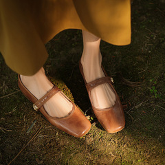 文藝復古風小羊皮單鞋2024春夏里外全皮粗跟瑪麗珍鞋一件代發