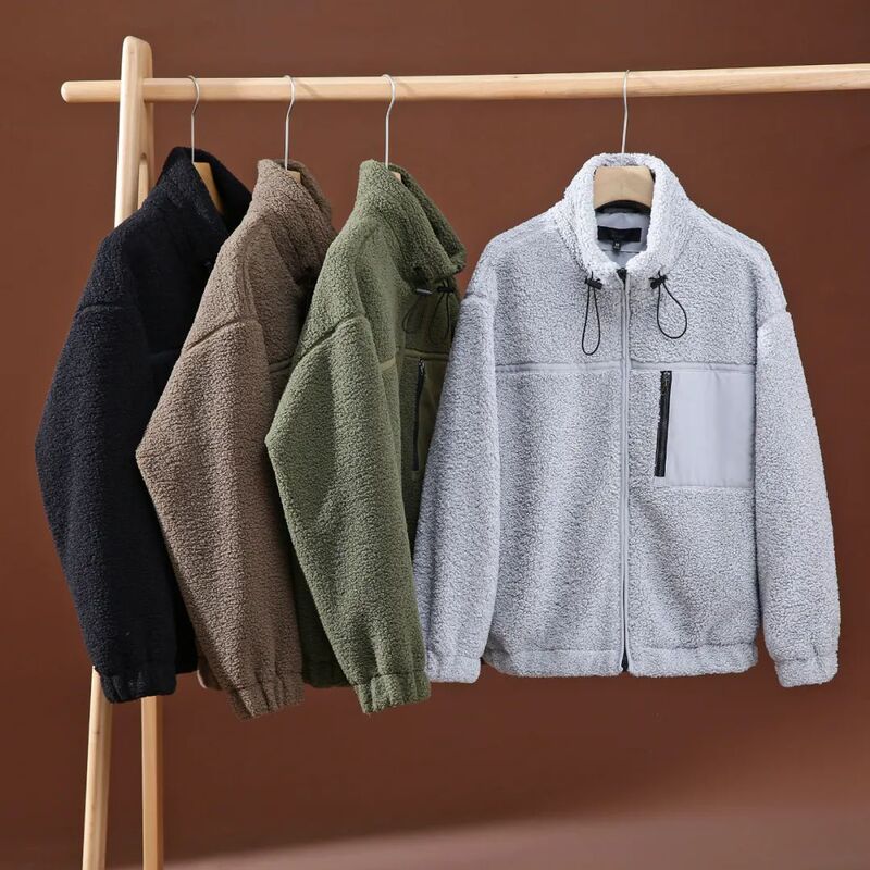 Heavy-weight Thickened Composite Neutral Casual Drawstring Vertical Collar Imitation Lamb Fleece Thickened Jacket Fleece Jacket