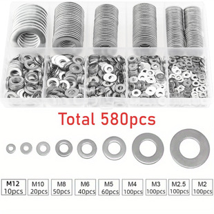 580Pcs Boxed Flat Washer Combination M2-M12 O-Type Flat Gasket Easy to Install Suitable for Various Places