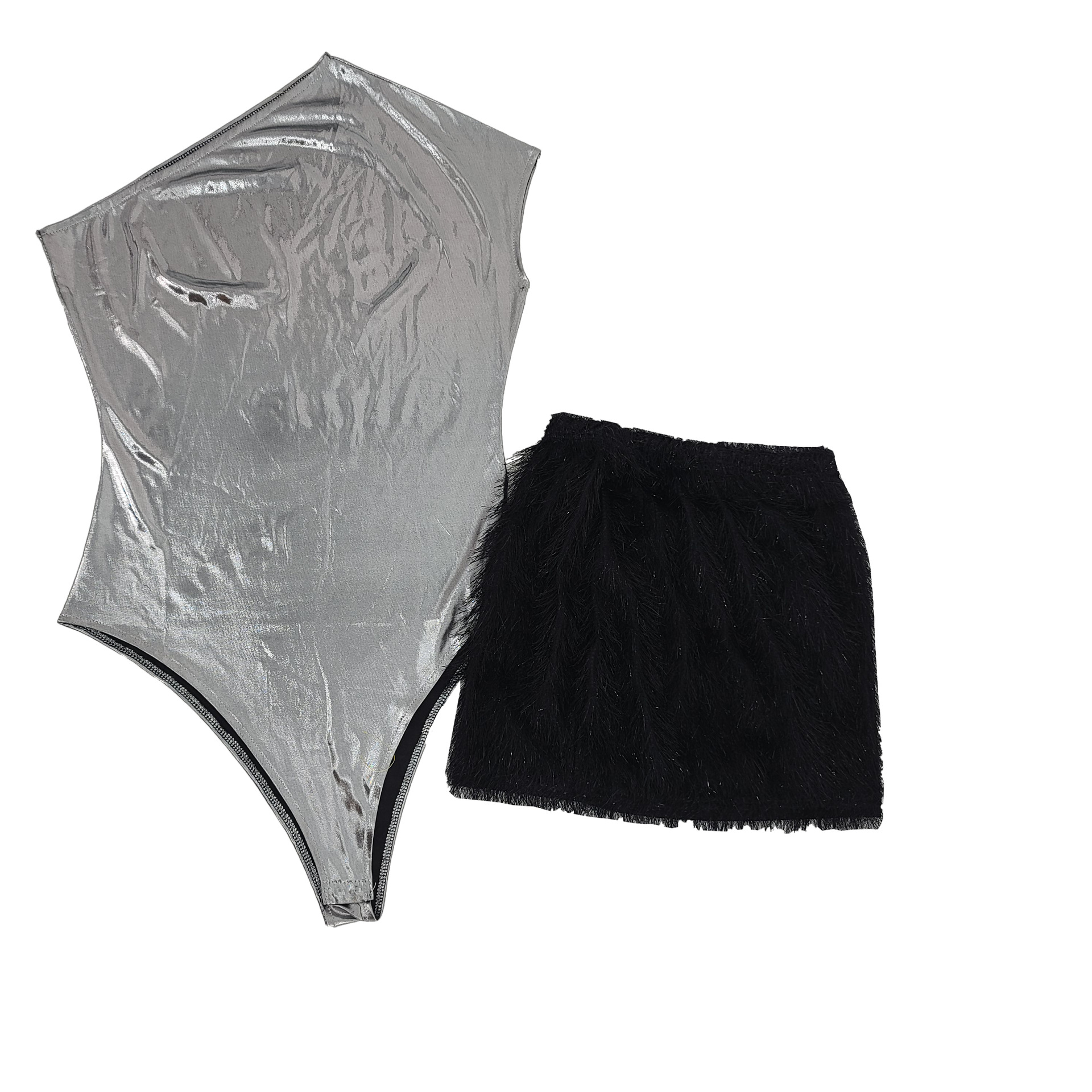 Women Clothing Skirt Set Jumpsuit Glossy Sexy Skirt Two Piece Set
