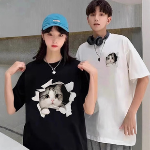 Summer Pure Cotton Short-Sleeved T-Shirt Couple Wear Lazy Style Loose Niche Design Tops for Men and Women Student Trendy Class Uniforms
