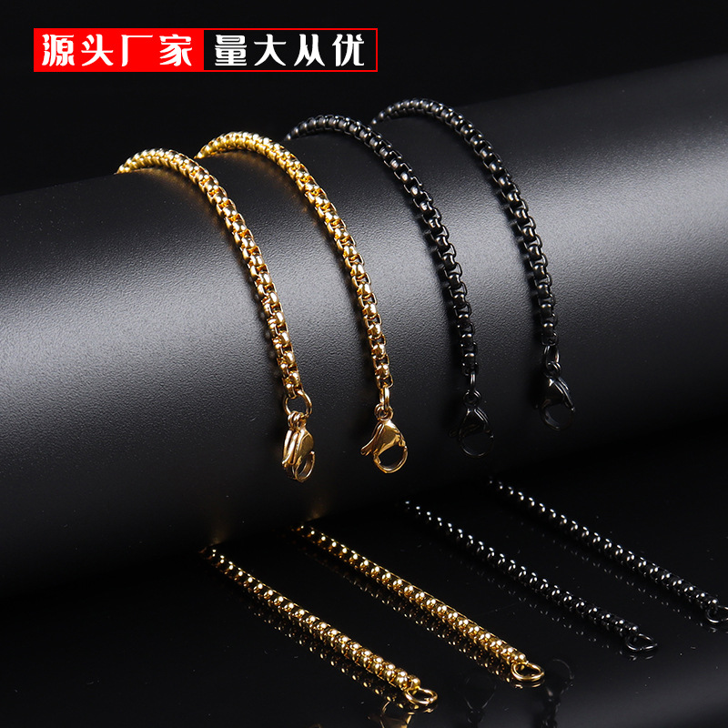DIY Stainless Steel Gold Square Pearl Titanium Steel Necklace Hip-Hop Jewelry Pendant with Chain Wholesale Fashion Chain