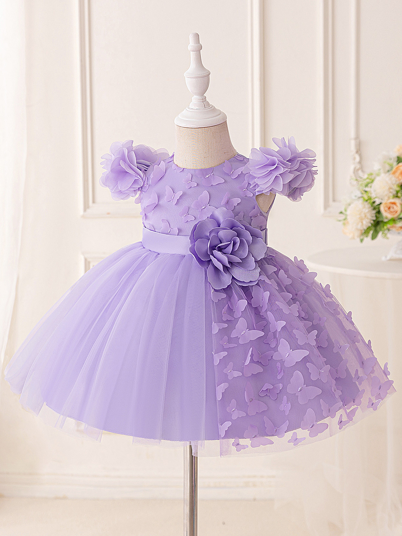 Amazon vestido de niñas desfile vestido de niñas decal de mariposa tridimensional vestido de niños
