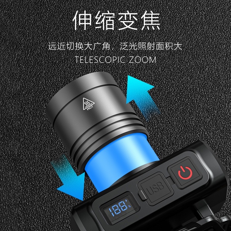 跨境多光源铝合金便携式头灯户外照明用伸缩变焦功能长续航头灯|undefined
