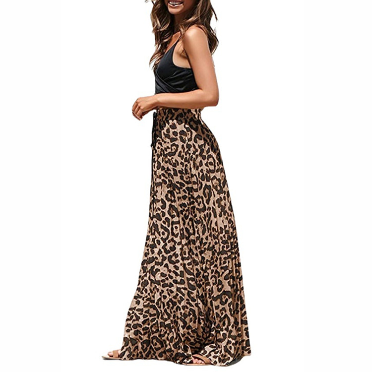 Jupe longue bohème évasée taille haute à imprimé léopard pour femme, collection été 2022_voghion.com
