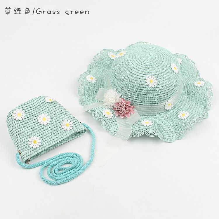 Children's Bowknot Sunshade Straw Hats Korean Flowers Diagonal Bags display picture 8