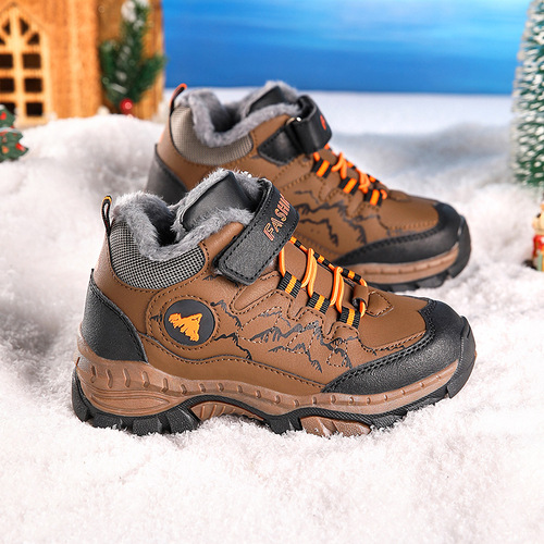 Little yellow duck children's hiking shoes, spring new outdoor anti-slip wear-resistant leather waterproof hiking shoes, boys 'sneakers