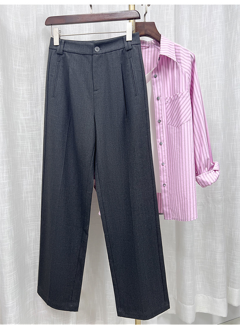 Quần tây nữ ống rộng cạp cao dáng suông chất len Tencel — đen chi tiết 3
