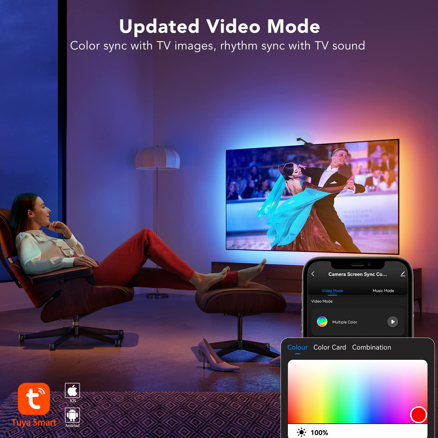 Tira de luz RGB inteligente con control Alexa, lámpara de ambiente gaming multicolor, fábrica directa, modelo popular transfronterizo