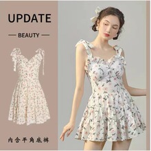 2024爆款纯欲风性感碎花连衣裙淑女遮肉显瘦泡温泉泳装学生保守式