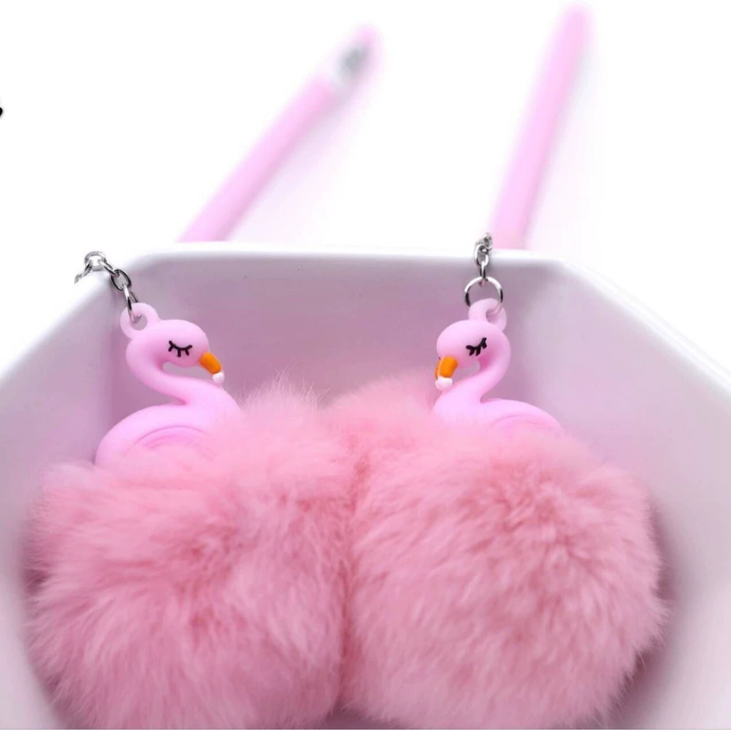 Pendant rollerball pen, 0.5 mm water-based ink, fluffy pompom pendant, students' stationery