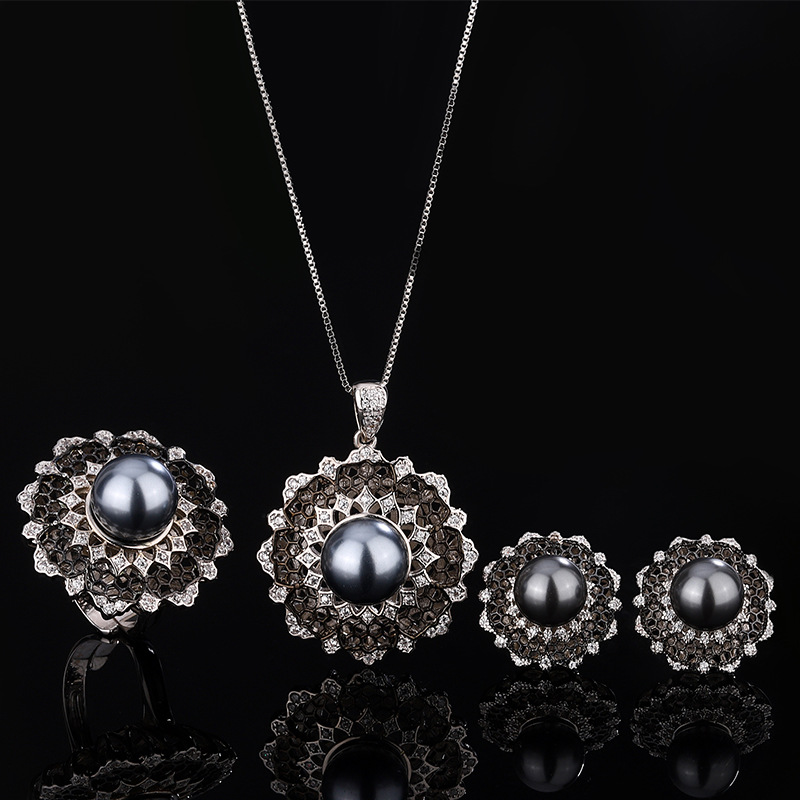 2024 nuevo estilo Zhuang Shengsheng joyería fondo de cobre chapado en gris perla moda retro juego de trefilado 12-10mm