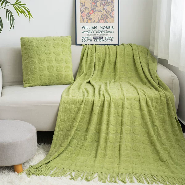 Solid color knitted blanket living room sofa blanket bed & breakfast model room decoration cut velvet craft four seasons available bed towel