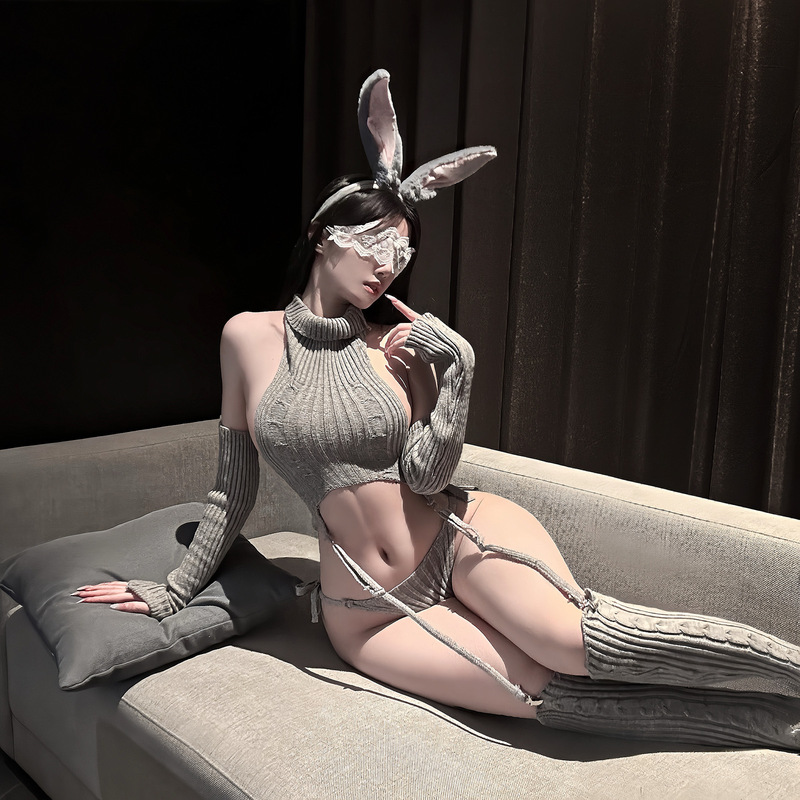 Sexy Lingerie with a Japanese Style, Backless Retro High-Neck Sweater, Hollow-Out Spicy Girl, Lazy Style Bunny Girl